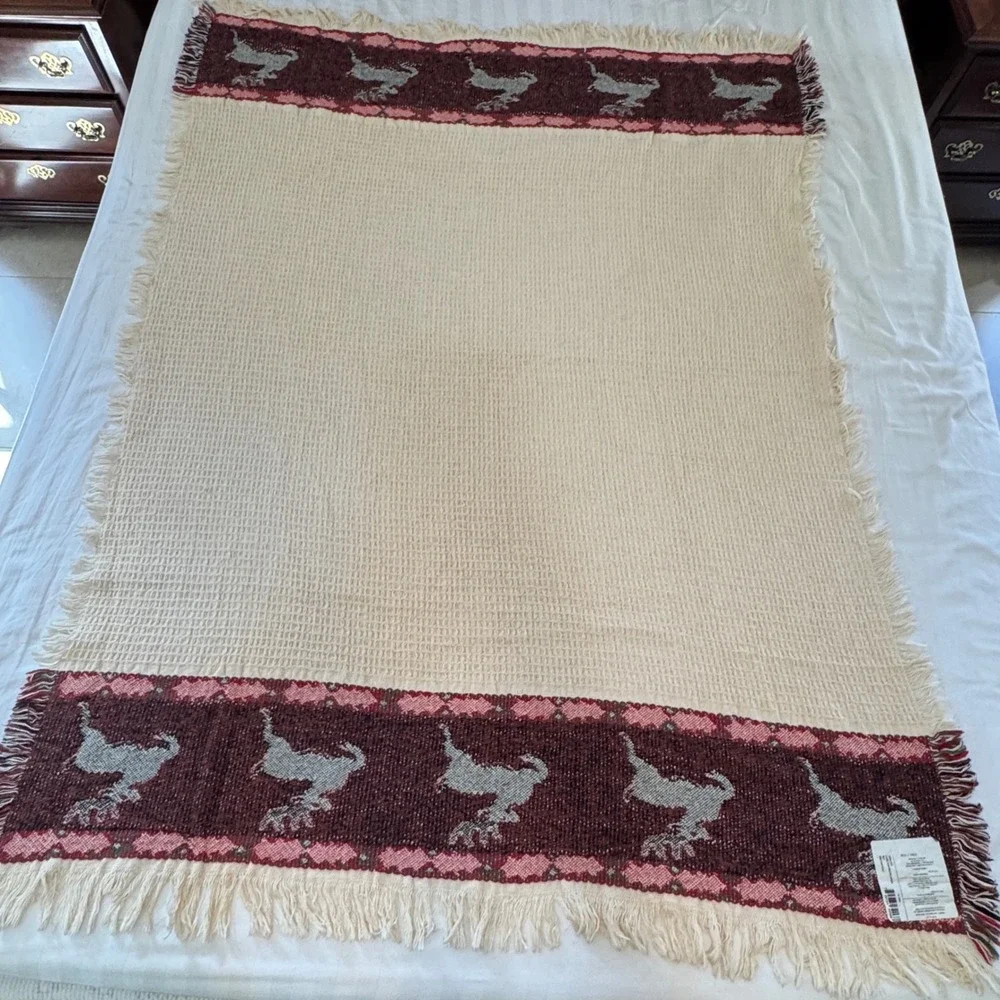 Manual Woodworkers Weavers Leaping Deer Christmas Woven Throw Blanket Cotton USA
